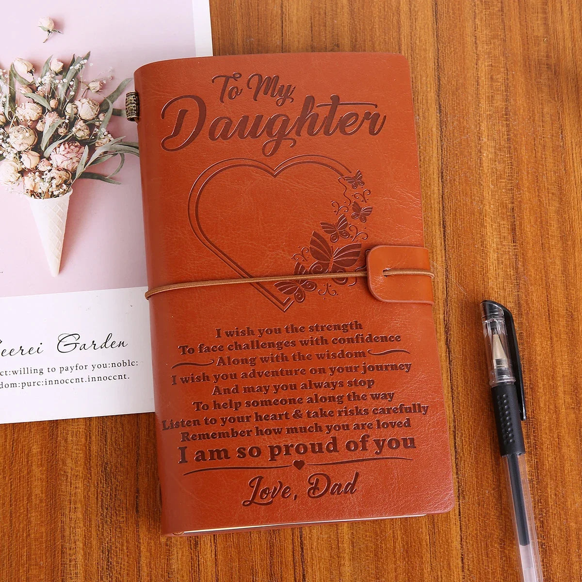 A6  Vintage Brown Craft Paper Notebook "To My Daughter Love Dad" Engraved Leather Journal Notebook Diary Gift 1pcs