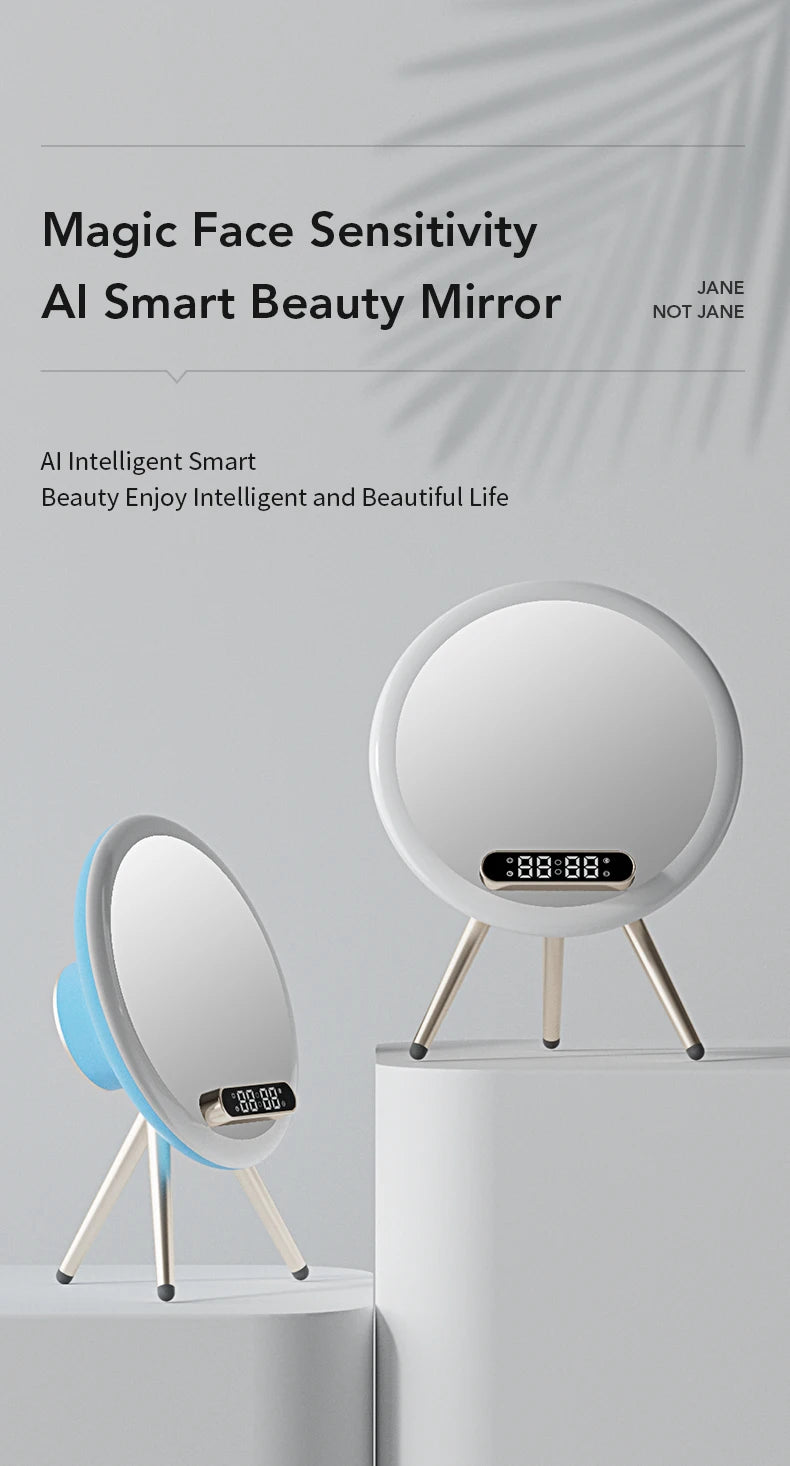 Smart Bluetooth Speaker Wireless Mirror Sound Box Desktop Alarm Clock with LED Night Light TF Music Player 15W Wireless Charger