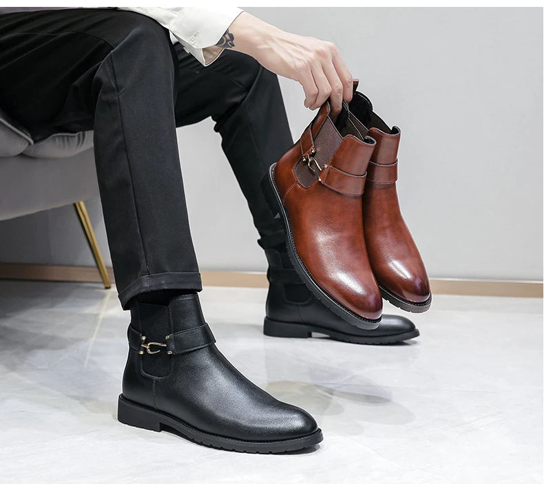 High Quality Oxford Men Shoes Leather Party Chelsea Dress Shoes Men Yuppie Formal Boots For Men Classic Brogue Social Shoe male