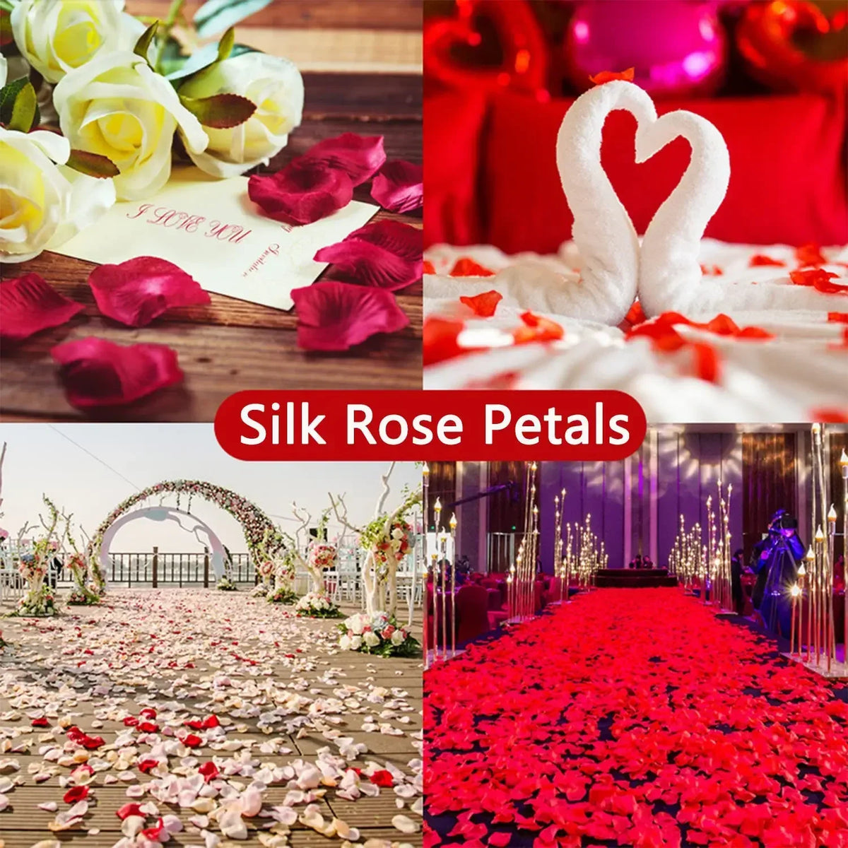 Red Silk Fake Rose Petals (100/10,000pcs) – Artificial Flower Petals for Valentine’s Day, Weddings, and Romantic Party Decor