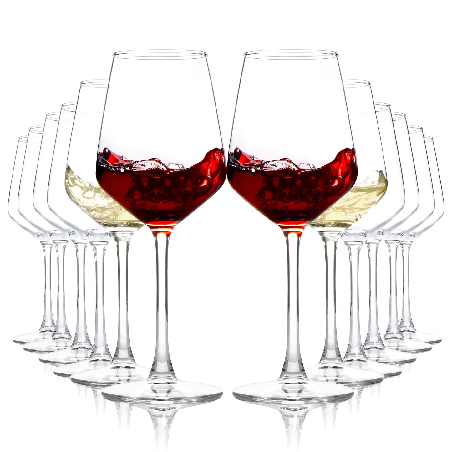 12-Piece Red & White Wine Glass Set – Elegant Lead-Free Crystal Goblets with Long Stems – Ideal for Home Use, Weddings, and Special Occasions