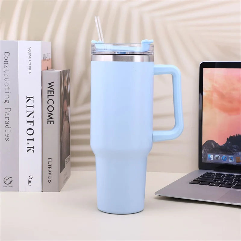 40 oz Stainless Steel Insulated Water Bottle With Handle Drinking Cups Keeps Cold Tumbler With Lid Straw Mug for Summer Outdoor