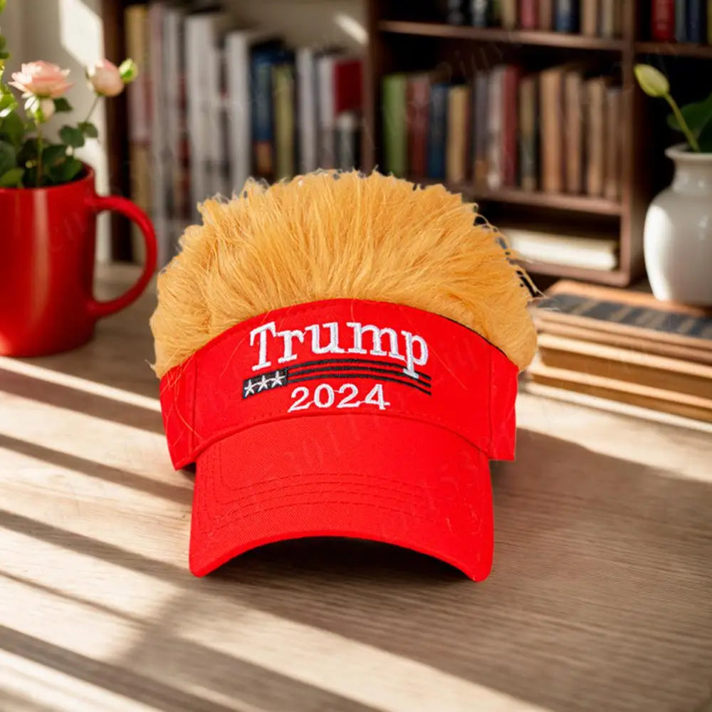 Trump 2024 Hat with Hair Embroidered Baseball Cap Funny Wigs Half Hat Adjustable Yellow Wig Hat Breathable for Outdoor Sports