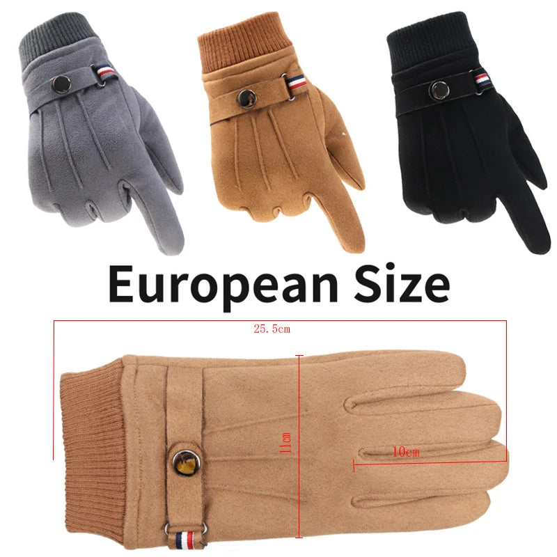 Winter Men's Gloves – Suede Leather with Cashmere Lining, Touchscreen-Compatible, Windproof, Anti-Slip Driving Gloves for Outdoor Use