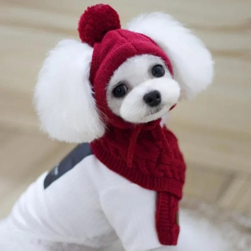 Winter Hat and Scarf Set for Dogs – Warm Striped Knitted Hat and Collar for Puppies, Teddy Dogs, Christmas Santa Costume Outfit