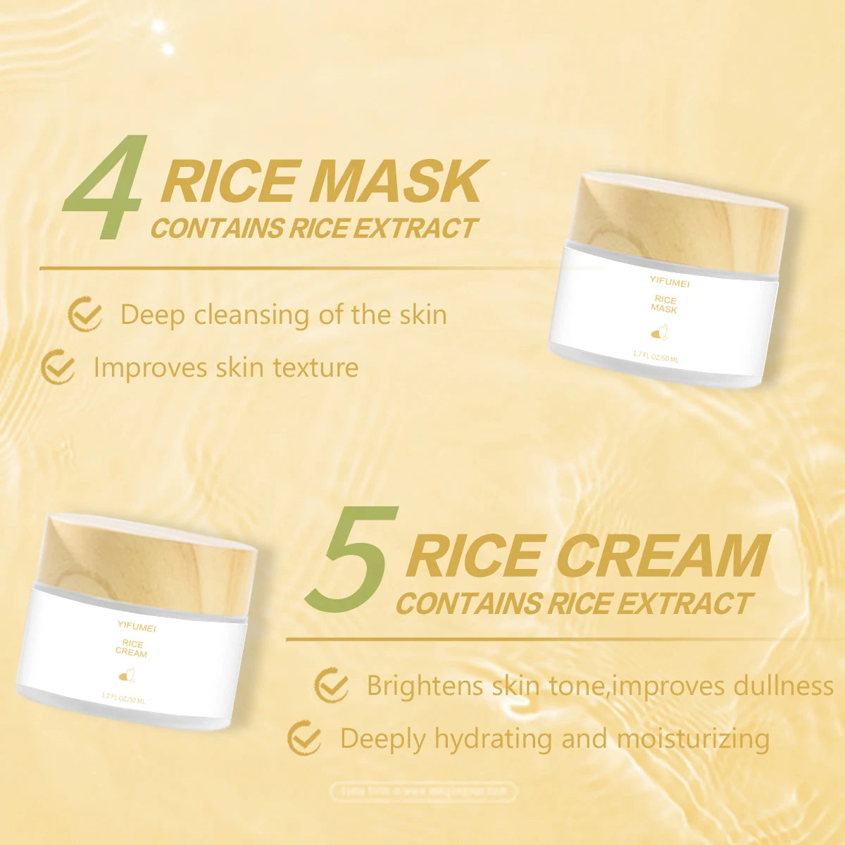 Rice 5-Pcs Facial Kit Face Skin Care Set Moisturizing Brightening Lifting Deep Facial Cleanser for Young Glowy Korean Skin