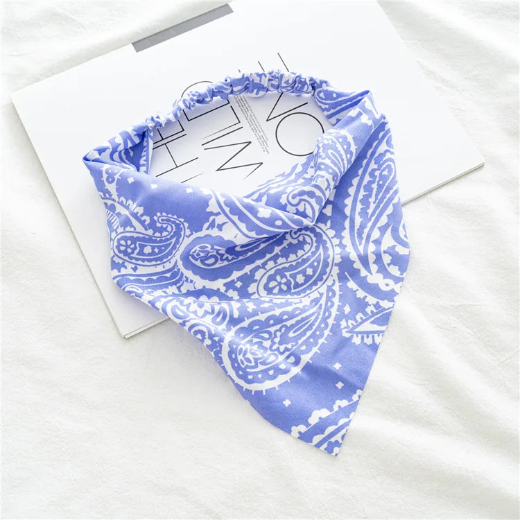 2022 Summer Vintage Print Flower Beach Bandana Hair Scarf Fashion Elastic Rubber Headbands for Women Girl Hair Accessories