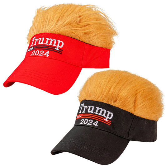 Trump 2024 Hat with Hair Embroidered Baseball Cap Funny Wigs Half Hat Adjustable Yellow Wig Hat Breathable for Outdoor Sports