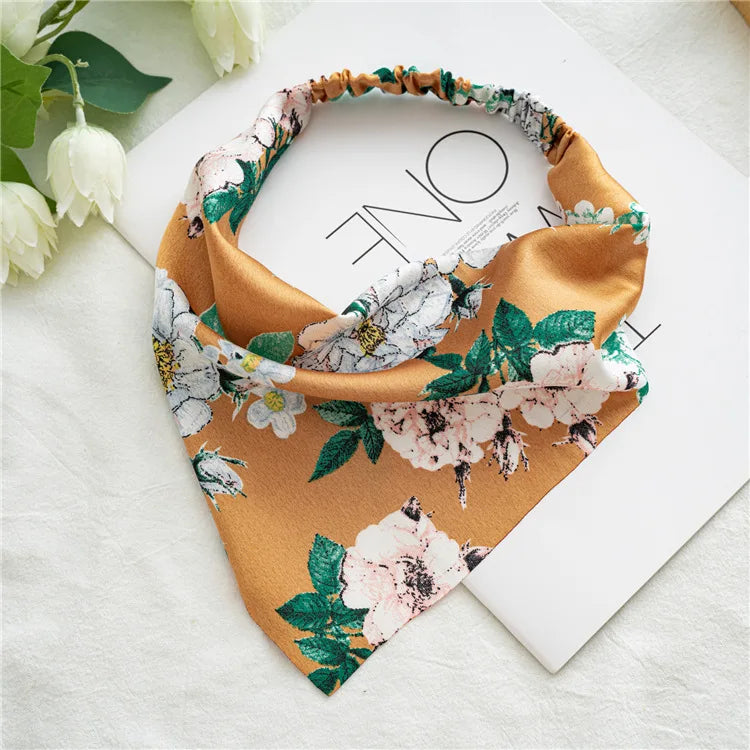 2022 Summer Vintage Print Flower Beach Bandana Hair Scarf Fashion Elastic Rubber Headbands for Women Girl Hair Accessories