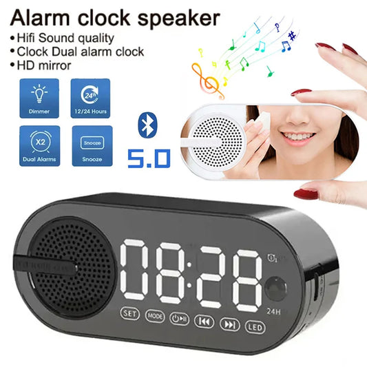 Portable Wireless Bluetooth Speaker Mini Smart Clock Alarm Clock Small Sound Box High Quality Bass Sound Large Volume LED Clock