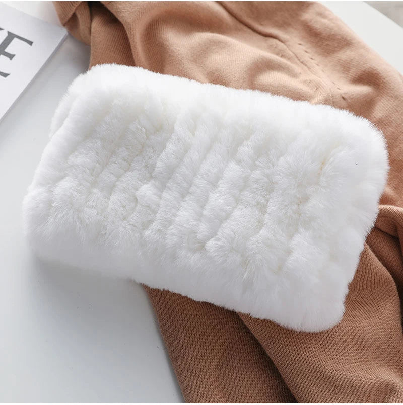 Hot Sale Brand Women Real Rex Rabbit Fur Scarf Girls Warm Soft Knitted Good Elastic Rabbit Fur Headband Natural Fur Ring Scarves