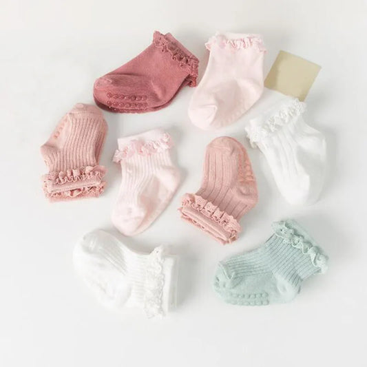 4 Pairs/Set New Baby Non-Slip Cotton Socks – Solid Color Autumn & Winter Footwear for Children"