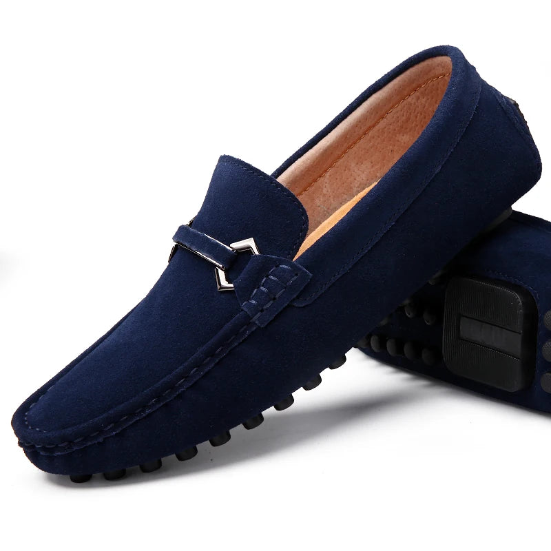 New Designer Men Moccasins Casual Shoes Red Gray Blue Youth Classics Business Moccasin Loafers Suede Leather Adult Leisure Shoes