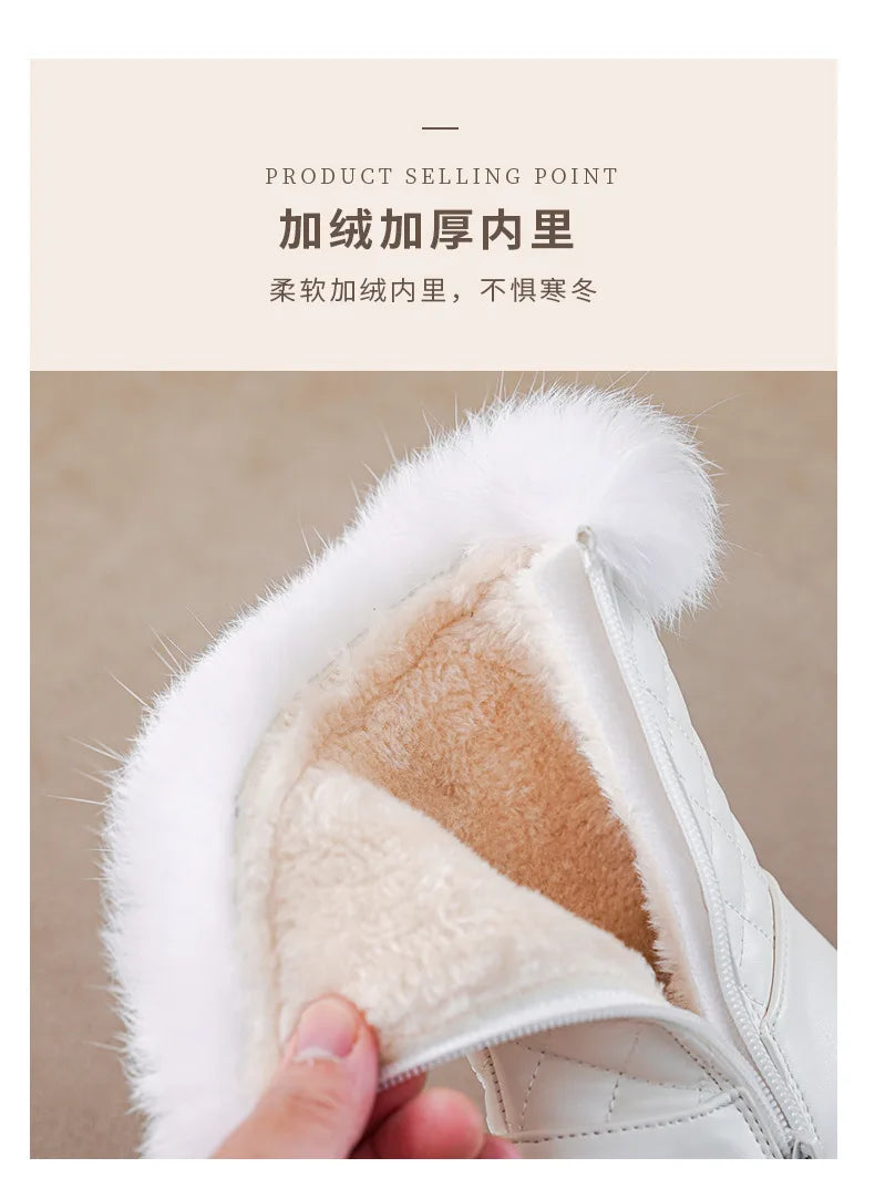 Winter Girl Boots Fashion Versatile Long Tube Boot Comfort Casual Cotton Boots Warm Princess Girl Shoe Velvet Simple Snow Boot