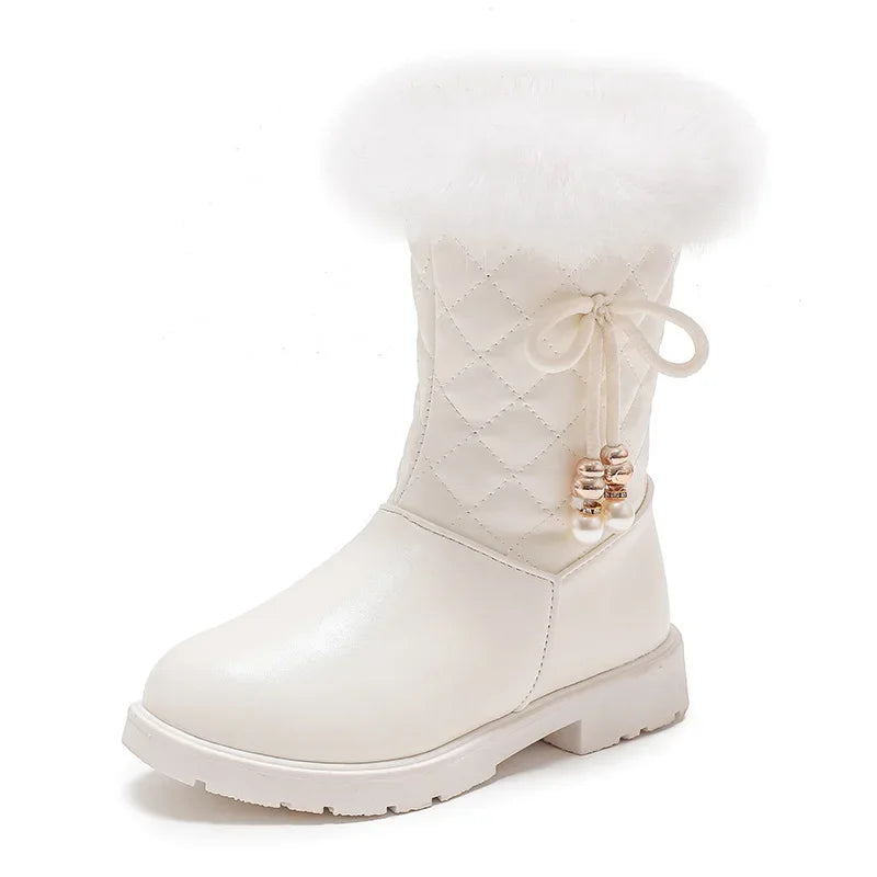 Winter Girl Boots Fashion Versatile Long Tube Boot Comfort Casual Cotton Boots Warm Princess Girl Shoe Velvet Simple Snow Boot