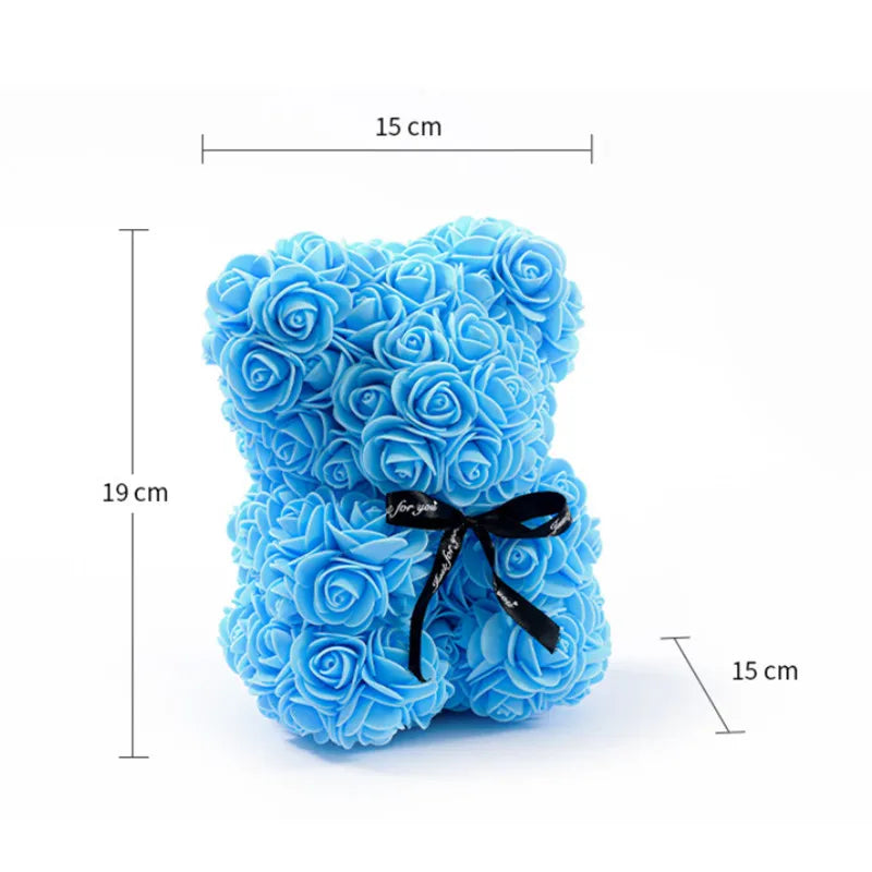 Rose Bear – 20cm Artificial Foam Flower Bear – Romantic Gift for Valentine’s Day, Anniversaries, Weddings, and Birthdays (With Gift Box)