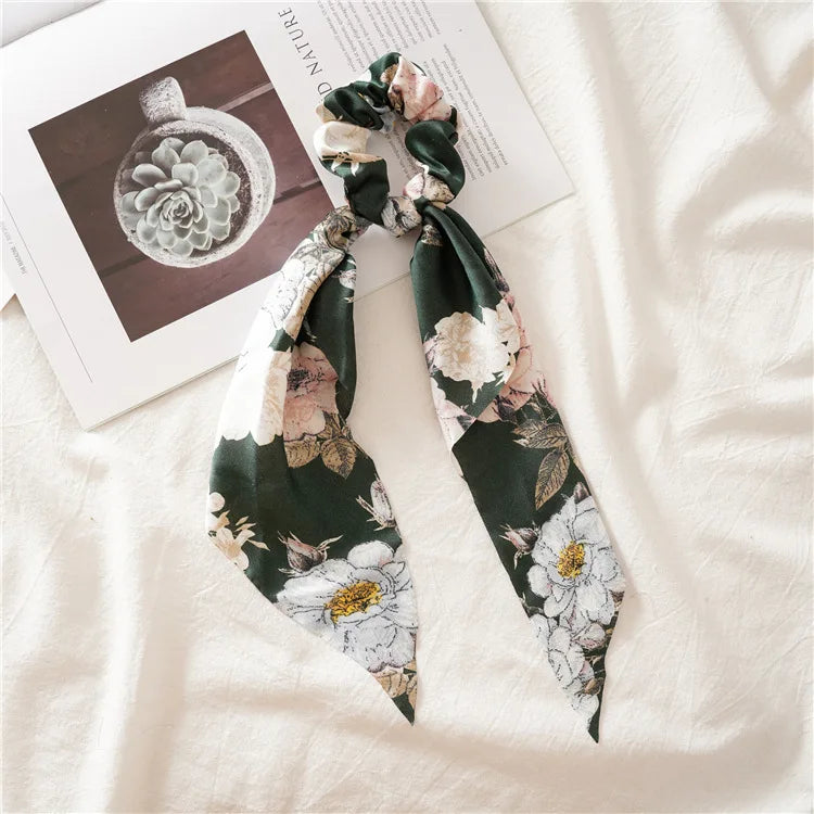 2022 Summer Vintage Print Flower Beach Bandana Hair Scarf Fashion Elastic Rubber Headbands for Women Girl Hair Accessories