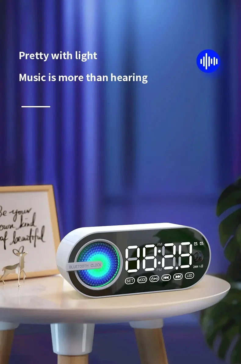 Portable Wireless Bluetooth Speaker Mini Smart Clock Alarm Clock Small Sound Box High Quality Bass Sound Large Volume LED Clock