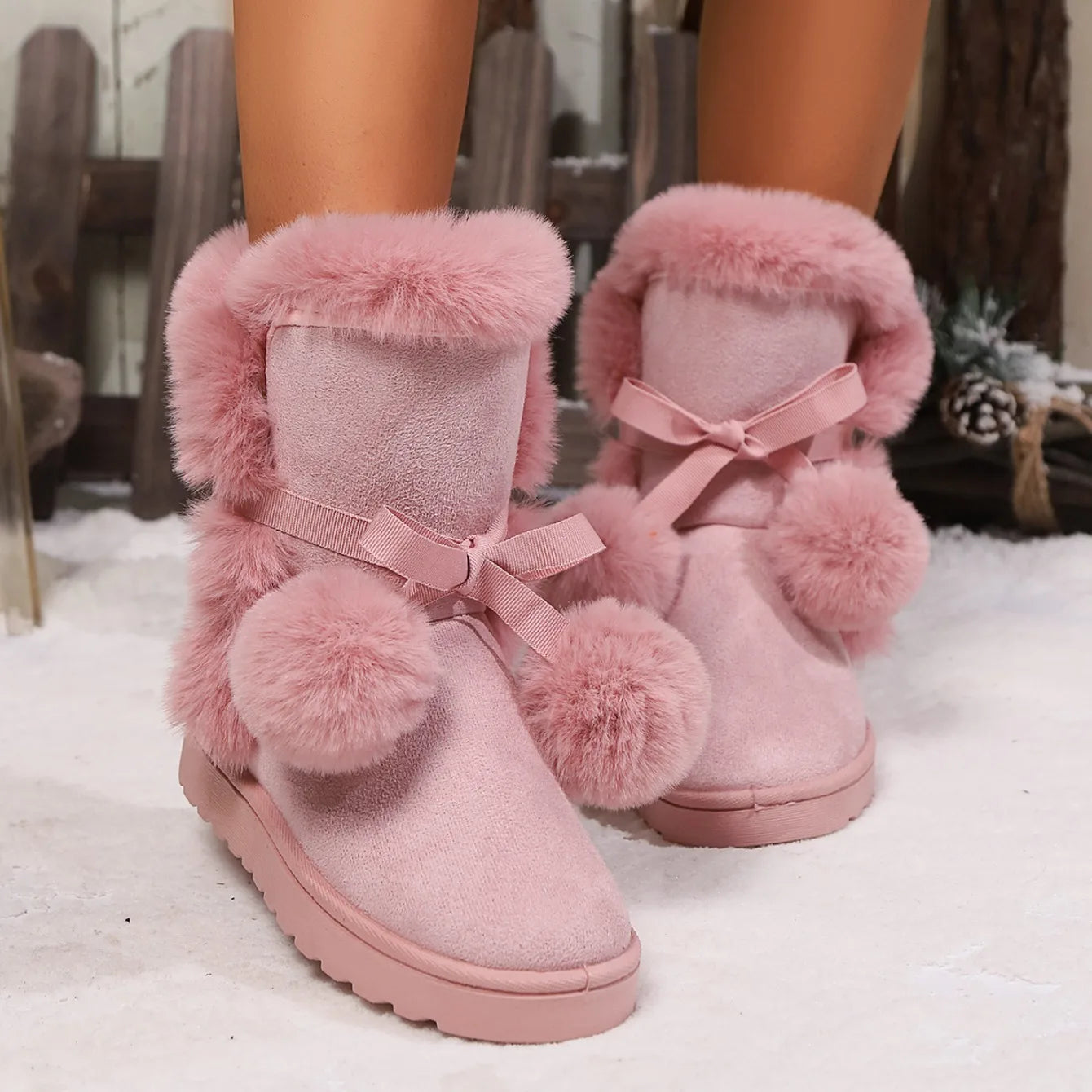 Women Boots 2024 New Winter Pompom Boots Women Plus Velvet Warm Soft Sole Snow Boots Indoor Walking Shoes Women Zapatos De Mujer