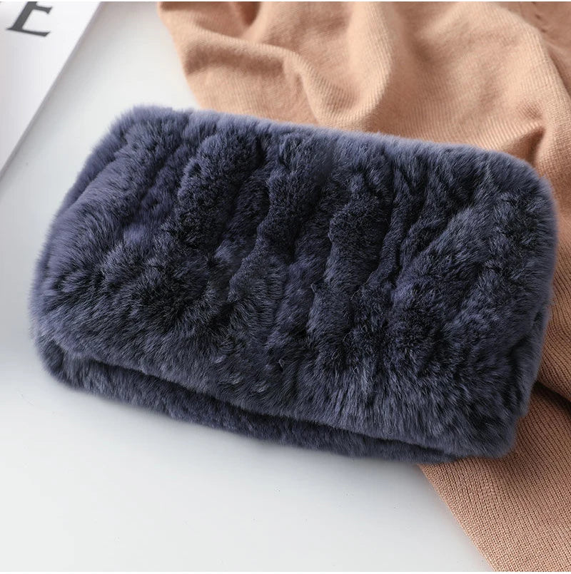 Hot Sale Brand Women Real Rex Rabbit Fur Scarf Girls Warm Soft Knitted Good Elastic Rabbit Fur Headband Natural Fur Ring Scarves