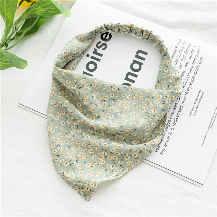 2022 Summer Vintage Print Flower Beach Bandana Hair Scarf Fashion Elastic Rubber Headbands for Women Girl Hair Accessories