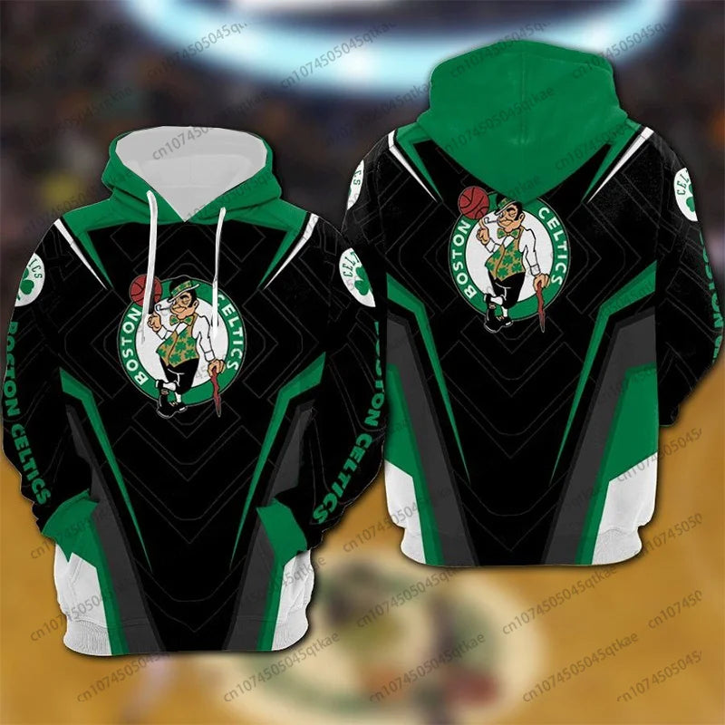 Celtics Basketball Hooded 24/25 Autumn Winter Pullover Hoodie 3D Digital Printing Loose Men Casual Hoodie Oversized Sport Hoodie