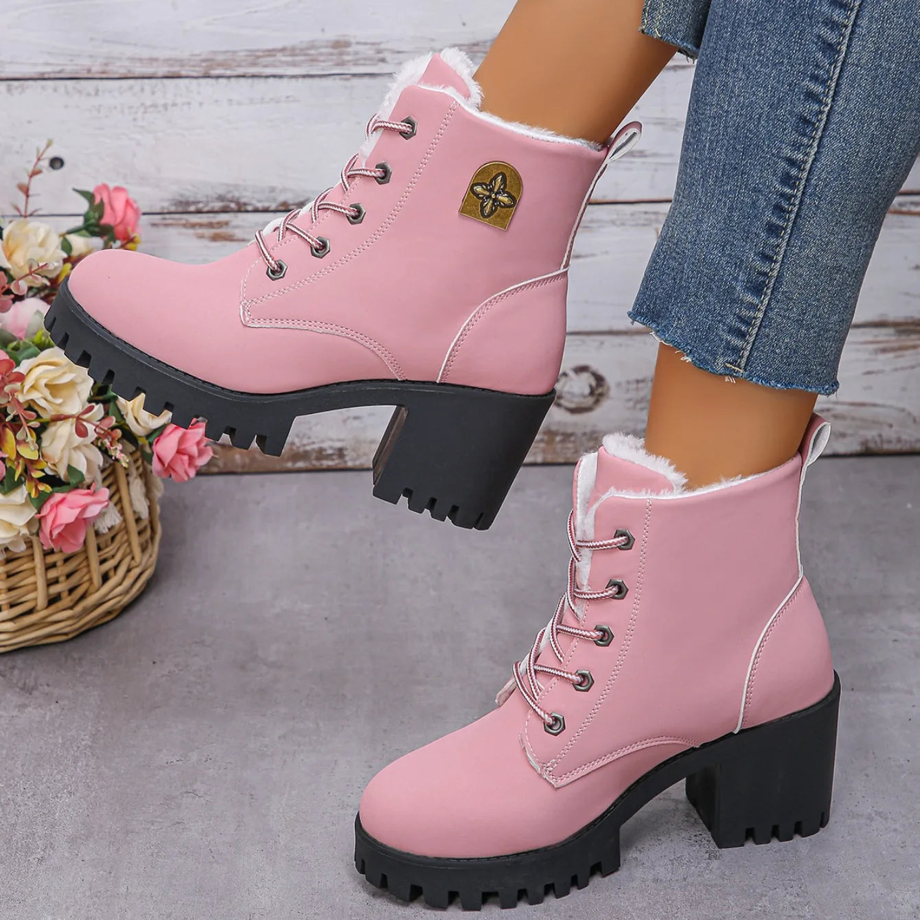 Women Snow Boots Winter Thickened Fluff Warm Ankle Boots Women Fashion Comfortable Outdoor High Heels Shoes Women Botas De Mujer