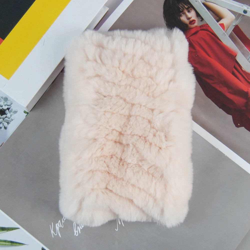 Hot Sale Brand Women Real Rex Rabbit Fur Scarf Girls Warm Soft Knitted Good Elastic Rabbit Fur Headband Natural Fur Ring Scarves