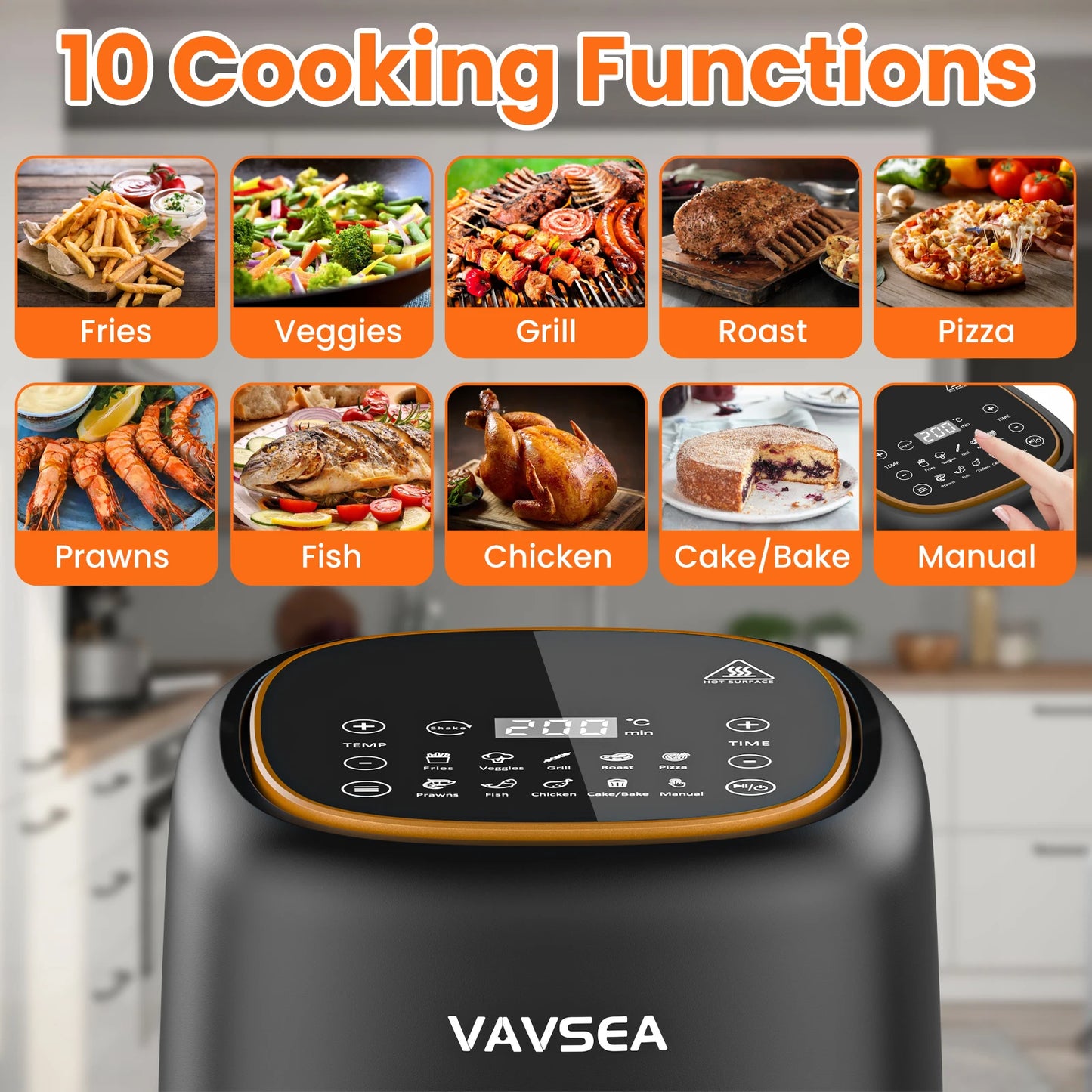 VAVSEA 10-in-1 Air Fryer with Clear Window, 1600W Hot Airfryer Oven with Digital LED Touch Screen, and Non-Stick Basket,6.5QT,