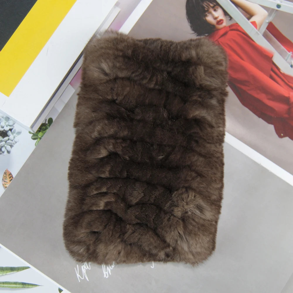 Hot Sale Brand Women Real Rex Rabbit Fur Scarf Girls Warm Soft Knitted Good Elastic Rabbit Fur Headband Natural Fur Ring Scarves