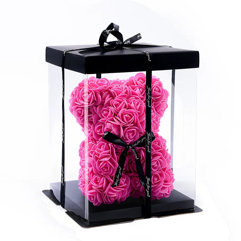 Rose Bear – 20cm Artificial Foam Flower Bear – Romantic Gift for Valentine’s Day, Anniversaries, Weddings, and Birthdays (With Gift Box)