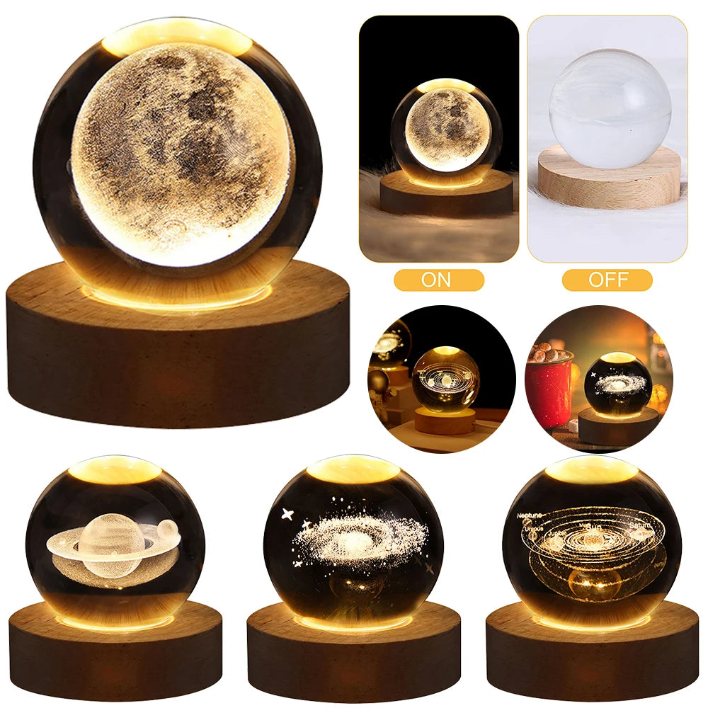 3D USB LED Night Light Galaxy Crystal Ball Table Lamp Planet Moon Lamp Bedroom Home Decor for Kids Party Children Birthday Gifts