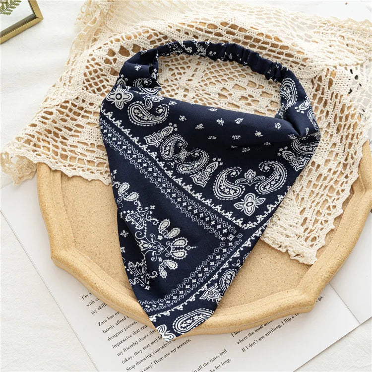 2022 Summer Vintage Print Flower Beach Bandana Hair Scarf Fashion Elastic Rubber Headbands for Women Girl Hair Accessories