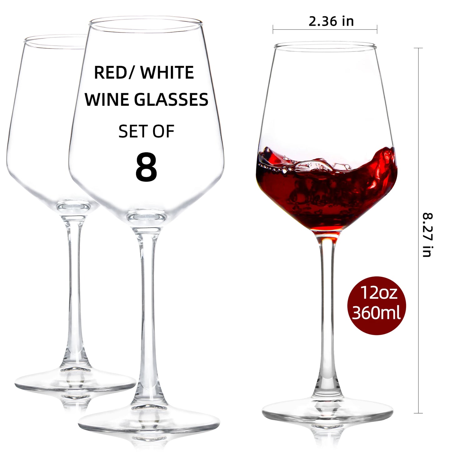 12-Piece Red & White Wine Glass Set – Elegant Lead-Free Crystal Goblets with Long Stems – Ideal for Home Use, Weddings, and Special Occasions