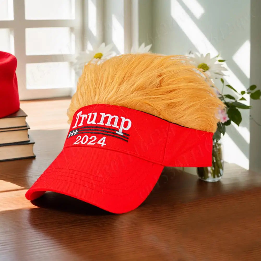 Trump 2024 Hat with Hair Embroidered Baseball Cap Funny Wigs Half Hat Adjustable Yellow Wig Hat Breathable for Outdoor Sports