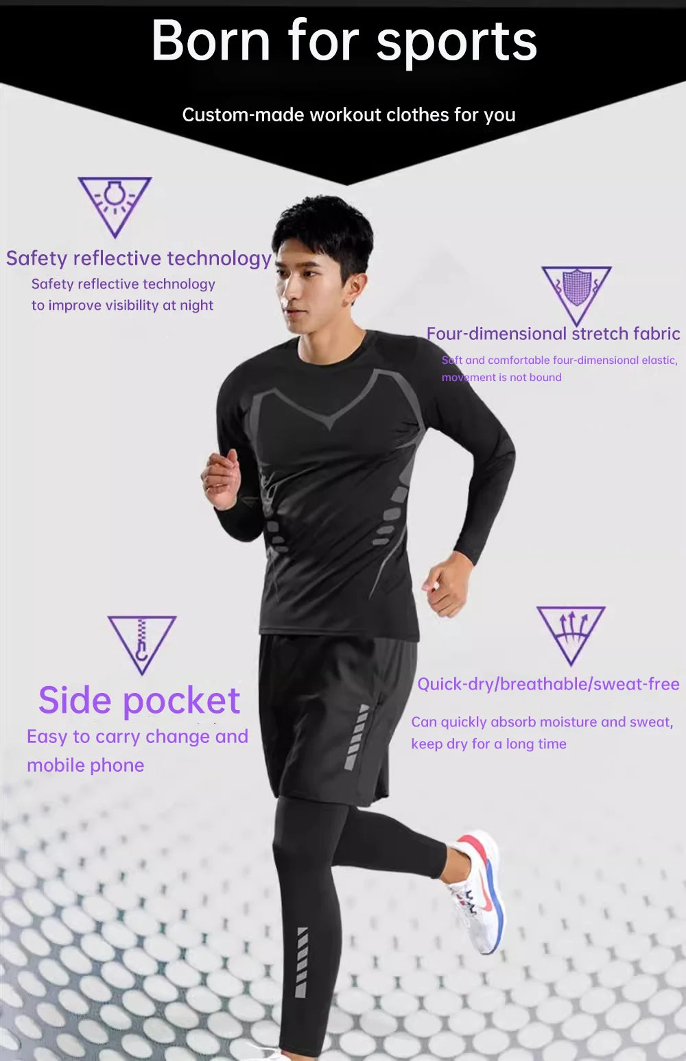 Tracksuit Men's quick-drying outfit Running coat Autumn morning run cycling wear Fitness training clothes outdoor