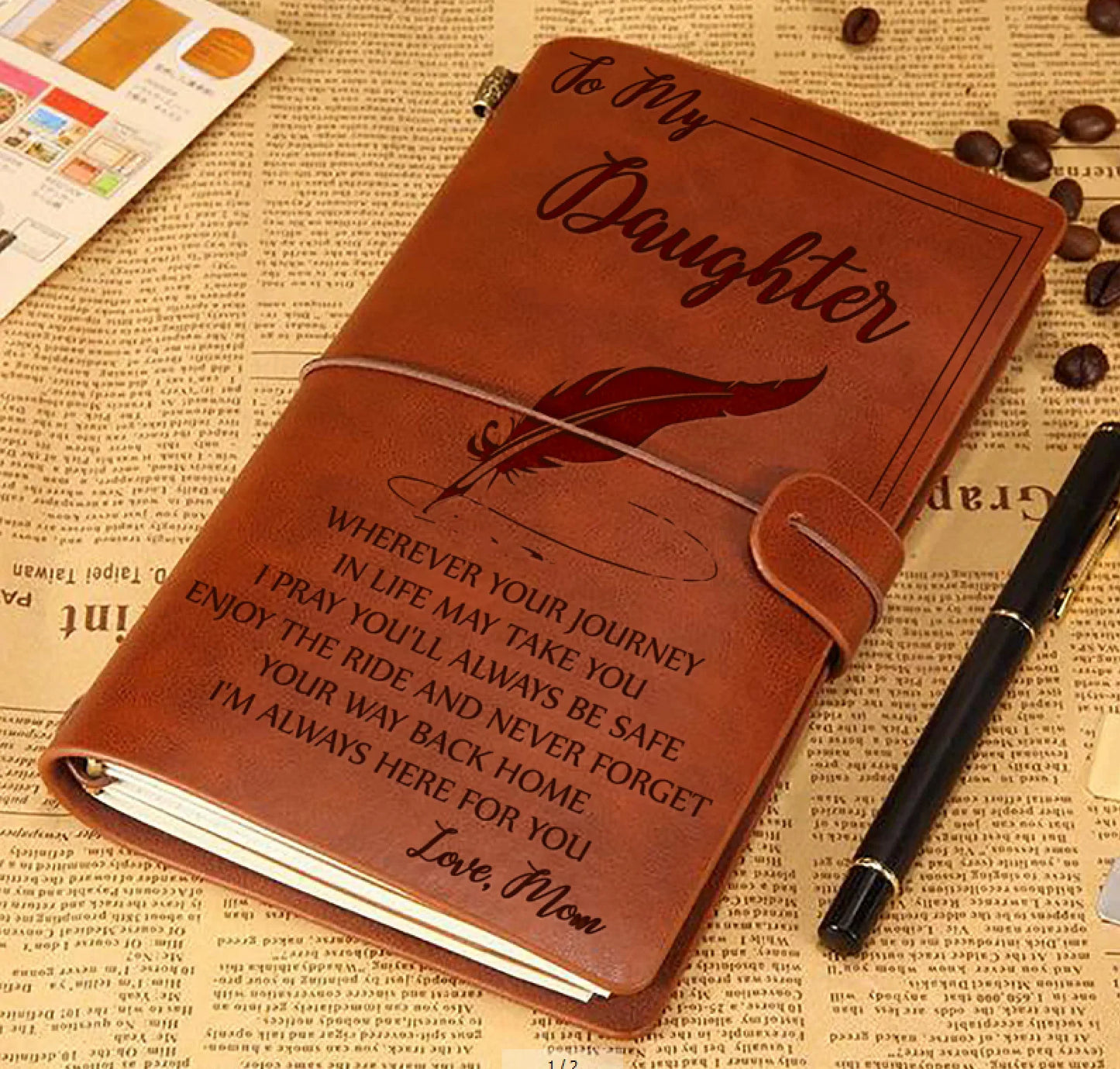 A6  Vintage Brown Craft Paper Notebook "To My Daughter Love Dad" Engraved Leather Journal Notebook Diary Gift 1pcs