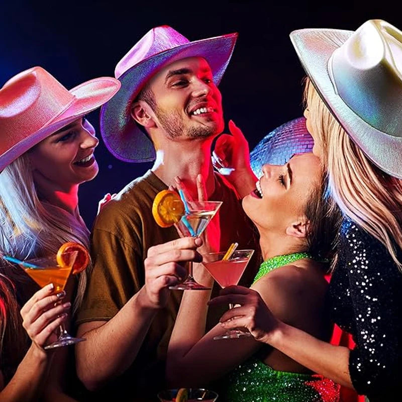 Hot Cowgirl Hat Men and Women's EL Wire Glow Cowboy Hat Wedding Party Supplies Glowing Jazz Hat Stage Shining Caps Photo Props