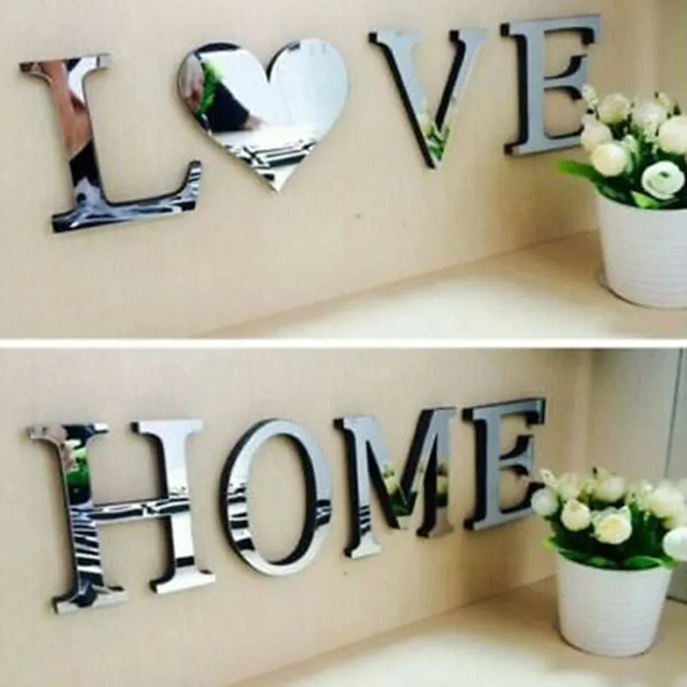 English Acrylic Mirror Stickers Home Love Family Mosaic Tiles Wall Sticker Self-adhesive Sticker For Wall Diy Home Decor