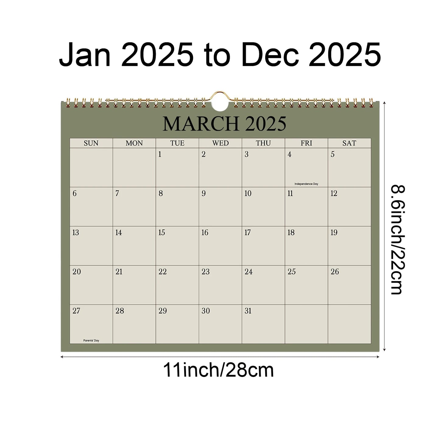 2025Calendar 2025 - 12 Months Wall Calendar from Jan 2025 to Dec 2025, 8.7"x11" Office Wall Calendar for Easy Organizing