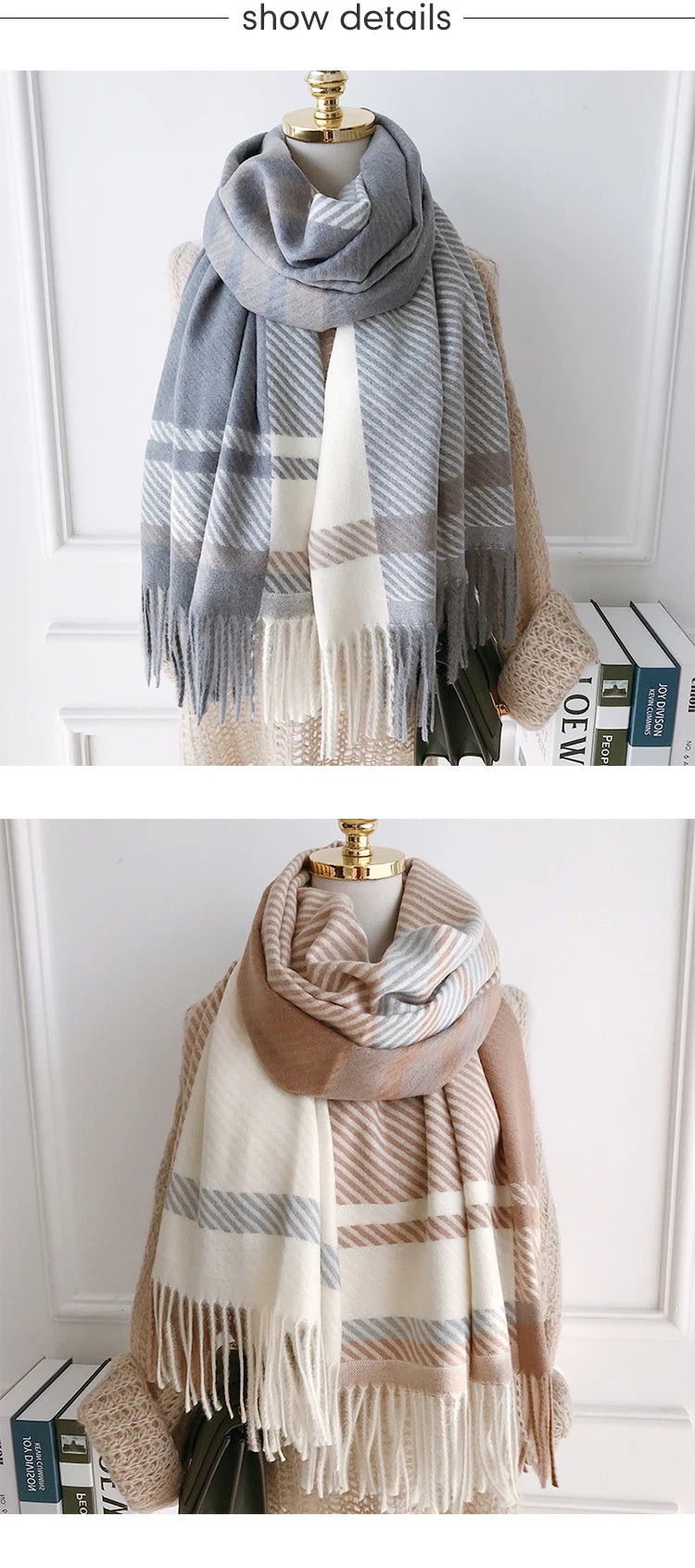 New 2023 Women Scarf Autumn Winter Vintage Preppy Style Plaid Wrap Scarve Pashmina Mujer Femme Foulard Bufanda Shawl Unisex Men