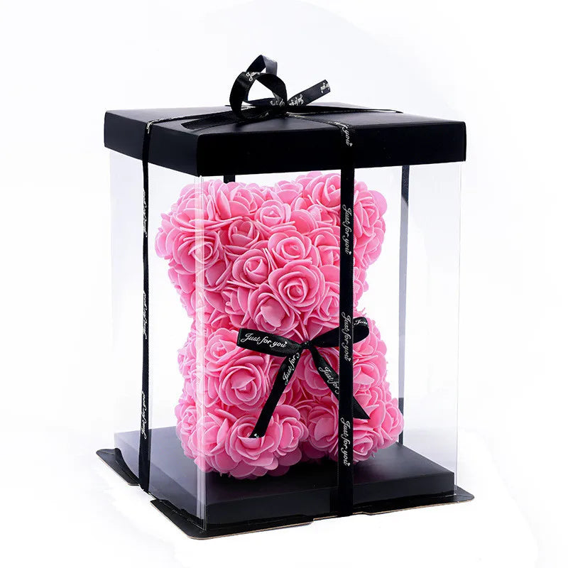 Rose Bear – 20cm Artificial Foam Flower Bear – Romantic Gift for Valentine’s Day, Anniversaries, Weddings, and Birthdays (With Gift Box)