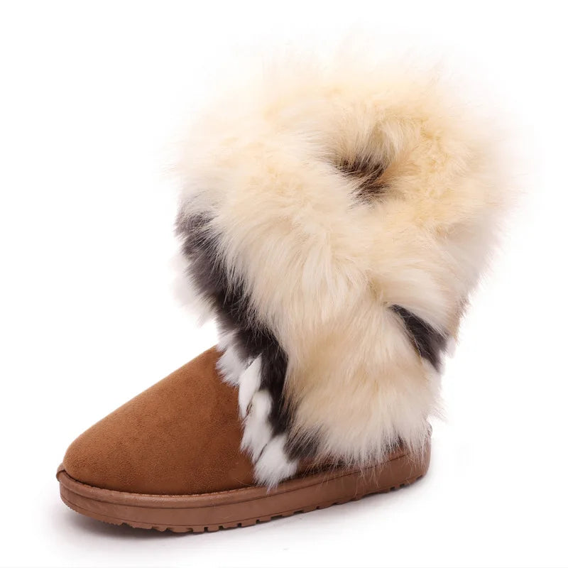 Women Winter Boots Snow Fur Boots Winter Warm Ankle Boots For Women Snow Shoes Style Round-toe Slip On Winter Boots Size 36-42