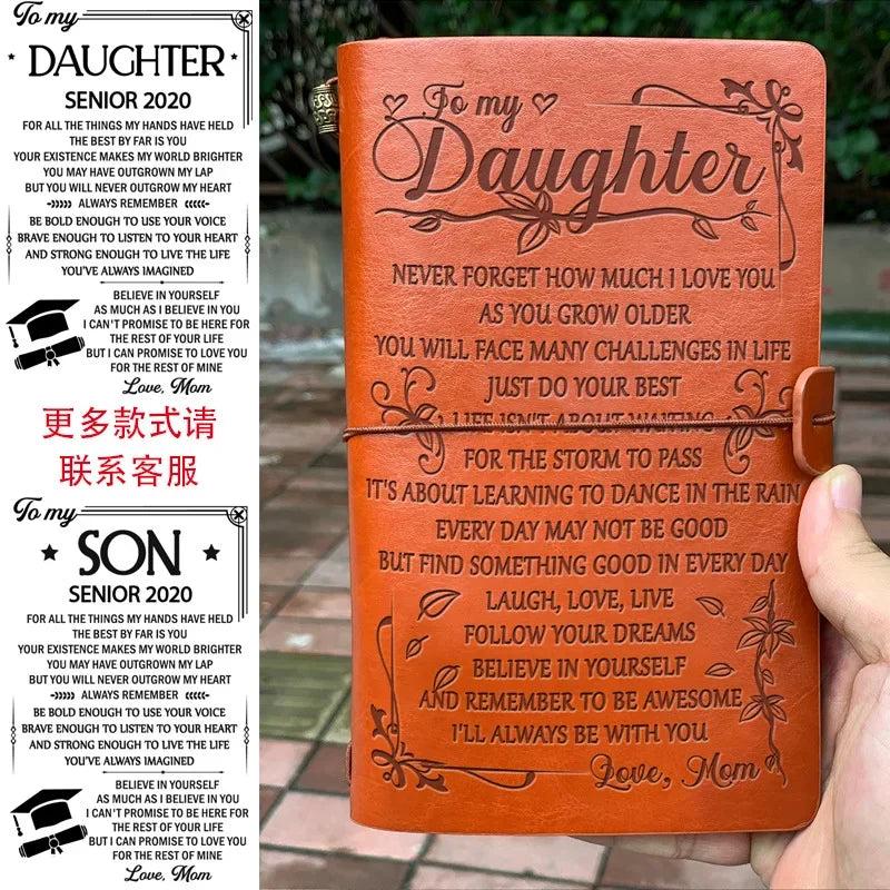 A6  Vintage Brown Craft Paper Notebook "To My Daughter Love Dad" Engraved Leather Journal Notebook Diary Gift 1pcs