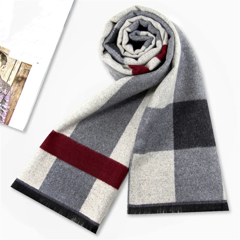 Fashion Men Scarves Luxury Plaid Autumn Winter Pashmina Neckerchief Thicken Warm Imitation Cashmere Men's Business Long Wraps