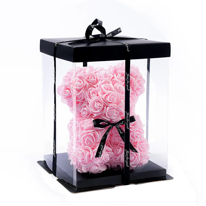 Rose Bear – 20cm Artificial Foam Flower Bear – Romantic Gift for Valentine’s Day, Anniversaries, Weddings, and Birthdays (With Gift Box)