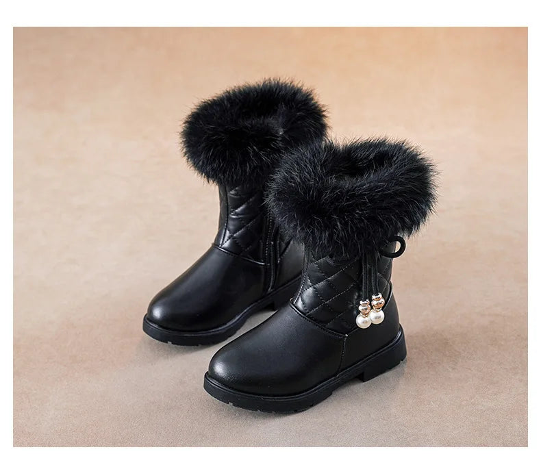 Winter Girl Boots Fashion Versatile Long Tube Boot Comfort Casual Cotton Boots Warm Princess Girl Shoe Velvet Simple Snow Boot