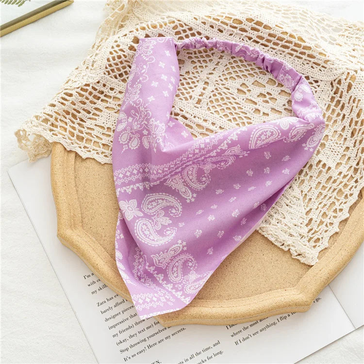 2022 Summer Vintage Print Flower Beach Bandana Hair Scarf Fashion Elastic Rubber Headbands for Women Girl Hair Accessories