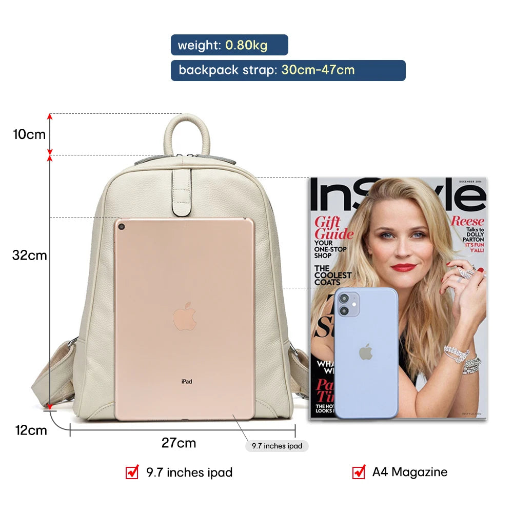 Zency Silver Hardware 100% Genuine Leather Women Stylish Backpack Apricot Yellow Beige Travel Back Pack Bag Laptop Knapsack New