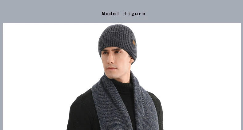 Men's Autumn Winter Keep Warm Set Beanie Gloves Scarf Male Woolen Yarn Knitted Muffler Spring Fall Hat Solid Color Neckerchief